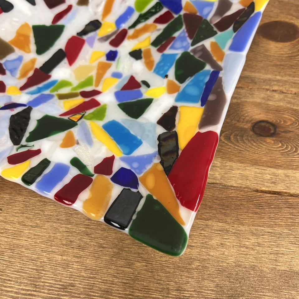 马赛克熔融艺术玻璃装饰多色二色方形托盘 — 第 4/4 张图片