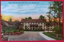 lata 60. Vtg C.T. Pocztówka-Spring Mill Inn-State Park Mitchell Nieskazitelna 