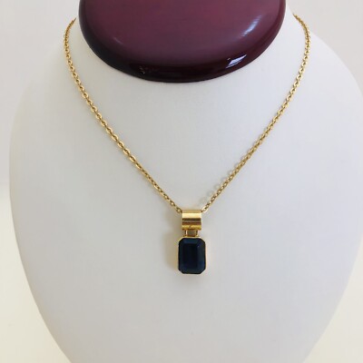 18k 750 Yellow Gold 11x9mm Emerald Cut Iolite Charm Necklace with 20'' Chain