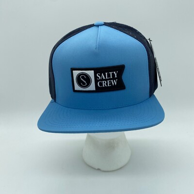 Salty Crew Men's Alpha Twill Trucker Hat Cap Mesh Back Blue Logo Adjustable