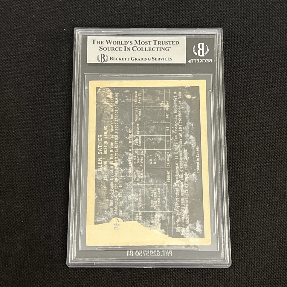 HOF GLEN SATHER 1967-68 TOPPS ROOKIE SIGNED AUTOGRAPHED CARD BAS AUTHENTIC - Image 2 of 2