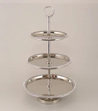 Cake Stand 3-Tier 12"D 20"Hi NICKEL Finish on Metal Cupcake Sweets FREE SHIPPING