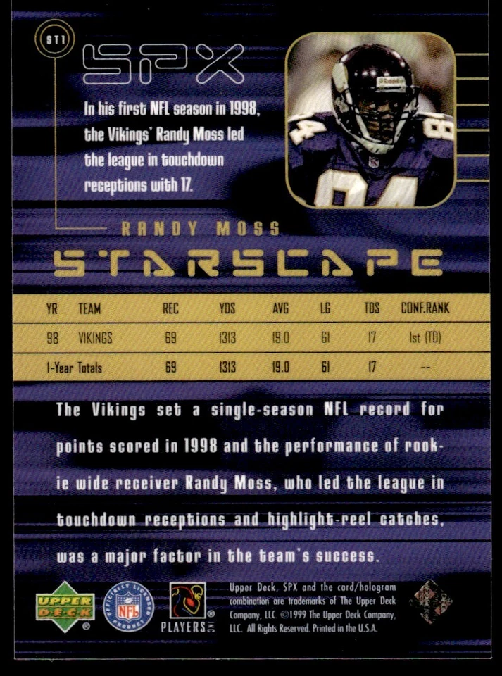 1999 SPx Starscape Randy Moss Rookie Minnesota Vikings #17 R23 - Image 2 of 2