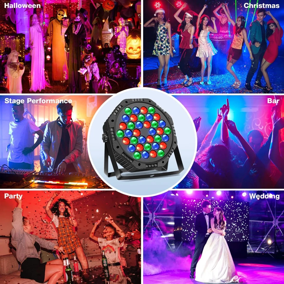 36 LED Party Lights RGB Disco Light Sound Activated Home DJ Lamp Remote Strobe - Image 4 of 4