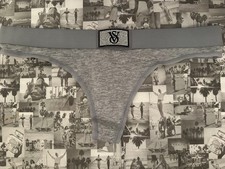NWT Victoria's Secret VS LOGO Shine Patch cotton Logo Thong Panty Heather Grey S