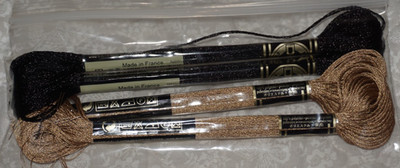 4 Skeins, DMC Mouline, ''Antique Effects'', Ebony & Golden Oak, Polyester Floss