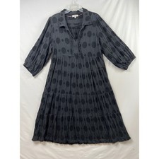 Umgee Tiered Midi Babydoll Dress Womens 2XL Black Polka Dot Textured 3/4 Sleeve