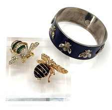 Signed Bee Themed Brooches- Bangle Bracelet- Ciner- Joan Rivers- Janna Carter