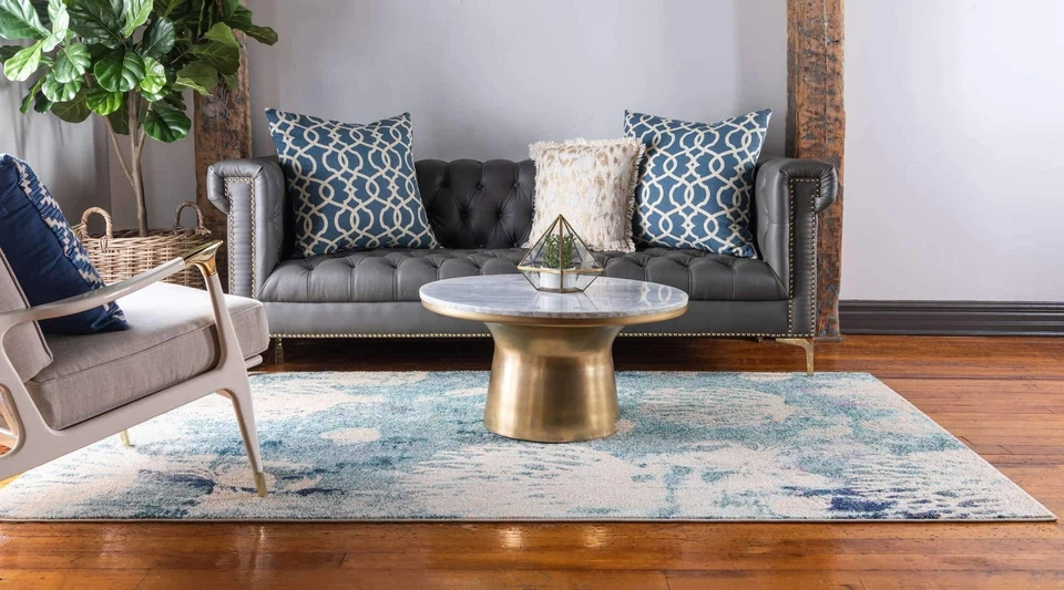 Alfombra costera moderna coral langosta conchas azul claro colección Positano (... Foto 2 de 4