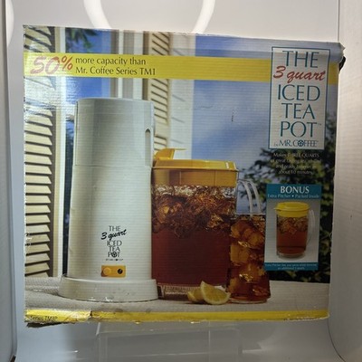 Vintage 1995 Mr. Coffee TM3P 3-Quart Iced Tea Pot Maker with Yellow Lid Pitcher