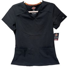 Dickies Women s Scrub Top - Black, Size XS, Comfortable, Durable, with Pockets