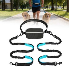 Hands Free Dog Leash w/ Removable Waist Bag Sturdy Clips Running Walking Two Dog