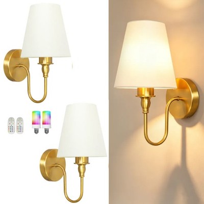 Battery Operated Wall Sconces with Remote Set of 2 Rechargeable Wall Light Gold