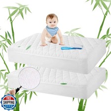 Safe and Sound 2 Pack Bamboo Viscose Crib Mattress Protector, Waterproof Quil