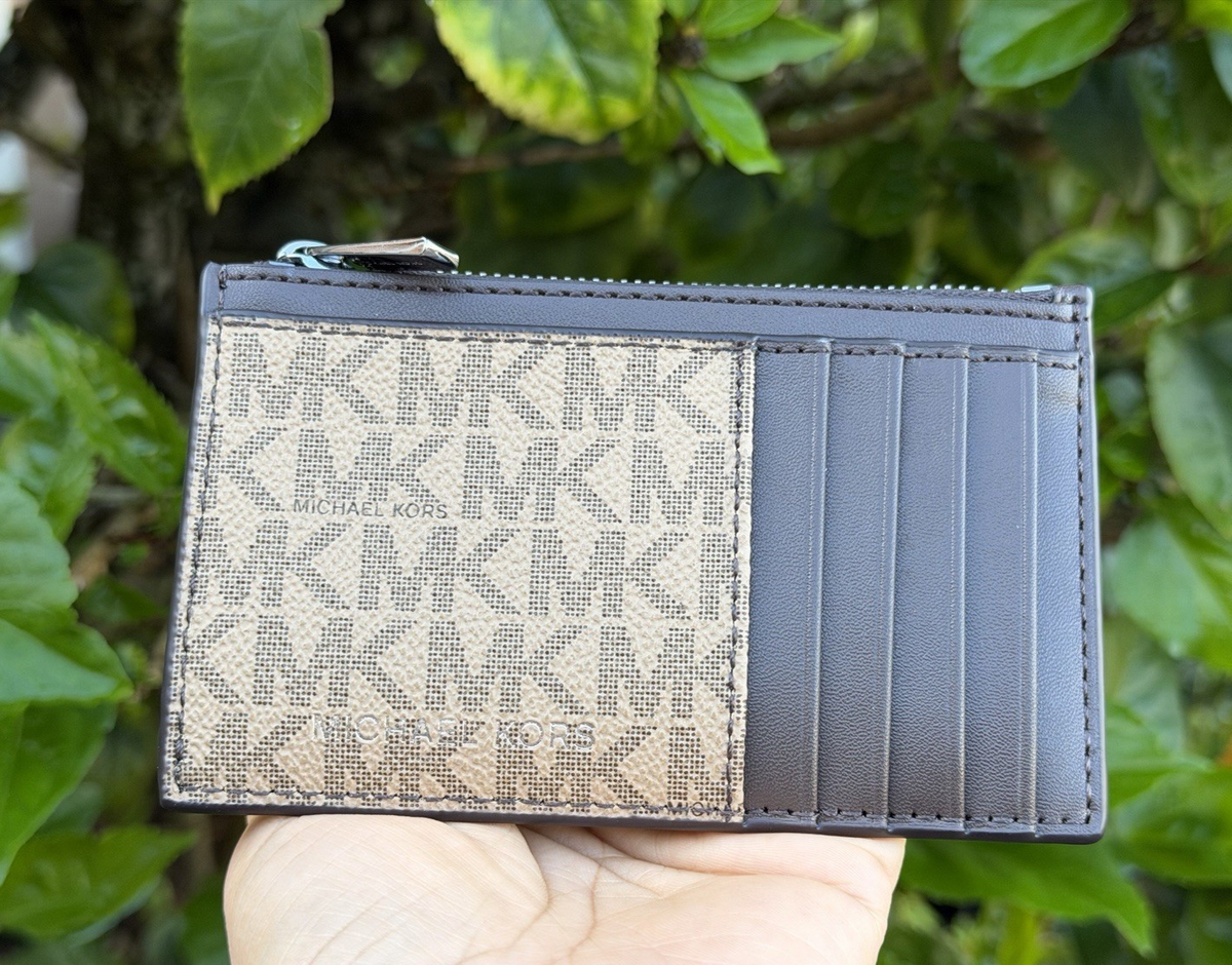 Michael Kors Jet Set Cooper Slim Top Zip Card Case Wallet MK Camel