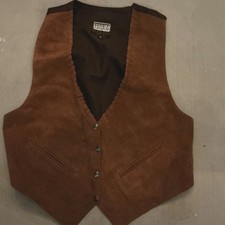 Mona Mode Genuine Leather Suede Western Vest Brown Star Buttons Size M