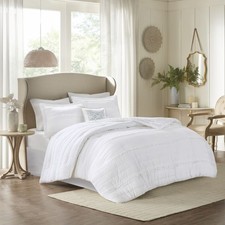 5 Piece  Ruffled Comforter Set White Queen