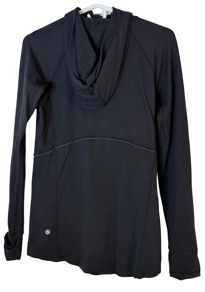 Lululemon Warm Stabilizer 1/2 Zip Hoodie Women's Sz 4 (LW3CLJS) Black Thumbholes - Image 4 of 4