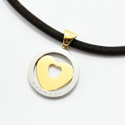 Bvlgari Tondo Heart Pendant 18k Yellow Gold Steel Choker Necklace Bvlgari Tondo Heart Pendant 18k Yellow Gold Steel Choker Necklace