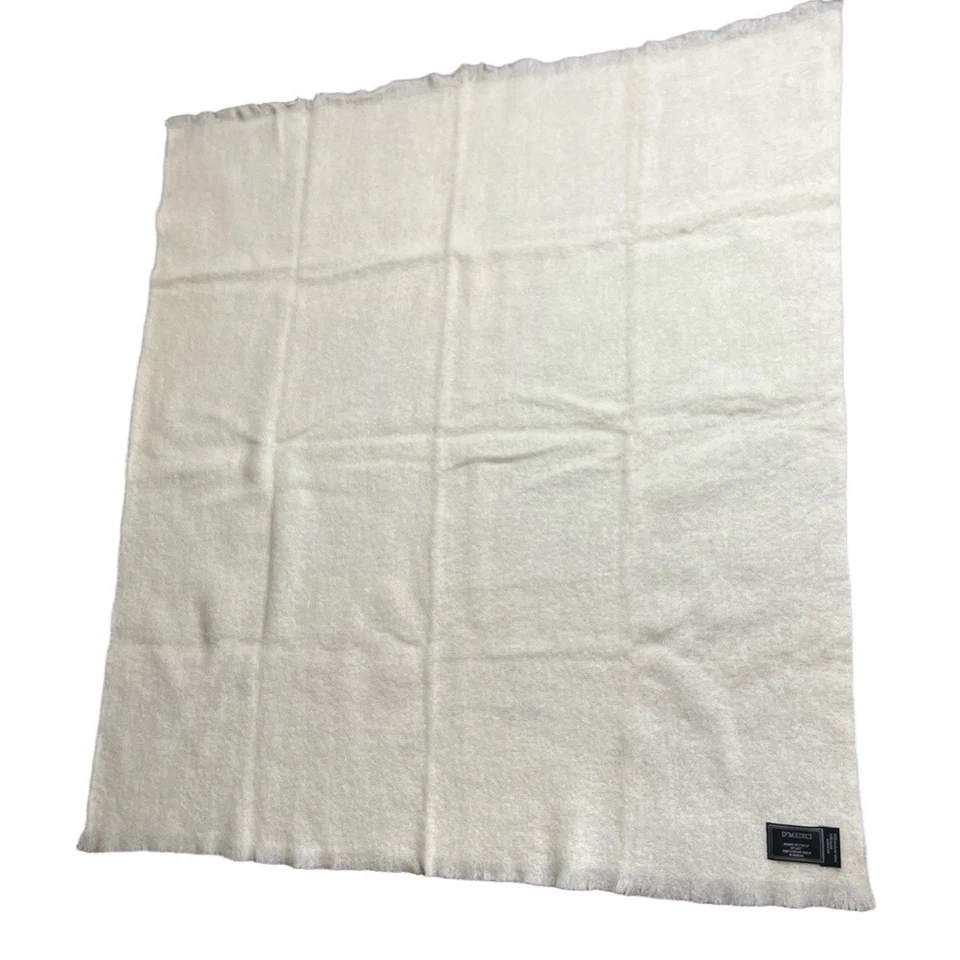 Manta de lana D'MEDICI Worsted 50x60 blanco roto flecos lujo hecha en Italia Foto 4 de 4