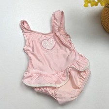 Vintage Oshkosh B'gosh Swimsuit Baby Girls Size 12m Pink Heart Ruffle