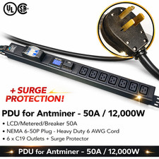 US Metered 240V 50A PDU 6 C19 Outlets Surge Protection NEMA 6 50P Mining Server
