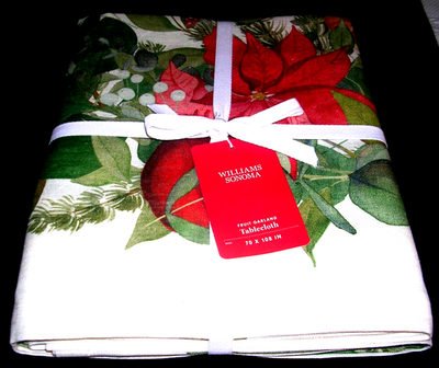 Willams Sonoma ランチョンマットセット ビンテージ WILLIAMS SONOMA CHRISTMAS FRUIT GARLAND TABLECLOTH 100% LINEN