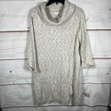 J Jill Pure Jill Sweater Dress Womens Medium Beige Marl Knit Side Slit Pullover