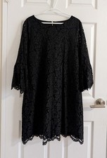 IMNYC Black Lace Bell Sleeve Shift Dress Minimalist Classic Cocktail Party L