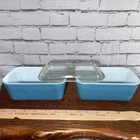 2 Vintage Pyrex 502B Blue Refrigerator Dish with 502C Ribbed Lid – 1.5 Pint