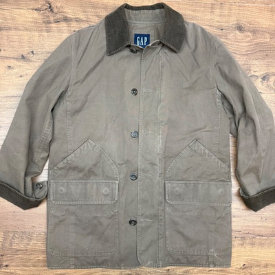 #ad Vintage Y2K 02 Gap Jacket Mens Small Khaki Canvas Workwear Field Chore Barn Coat $59.00