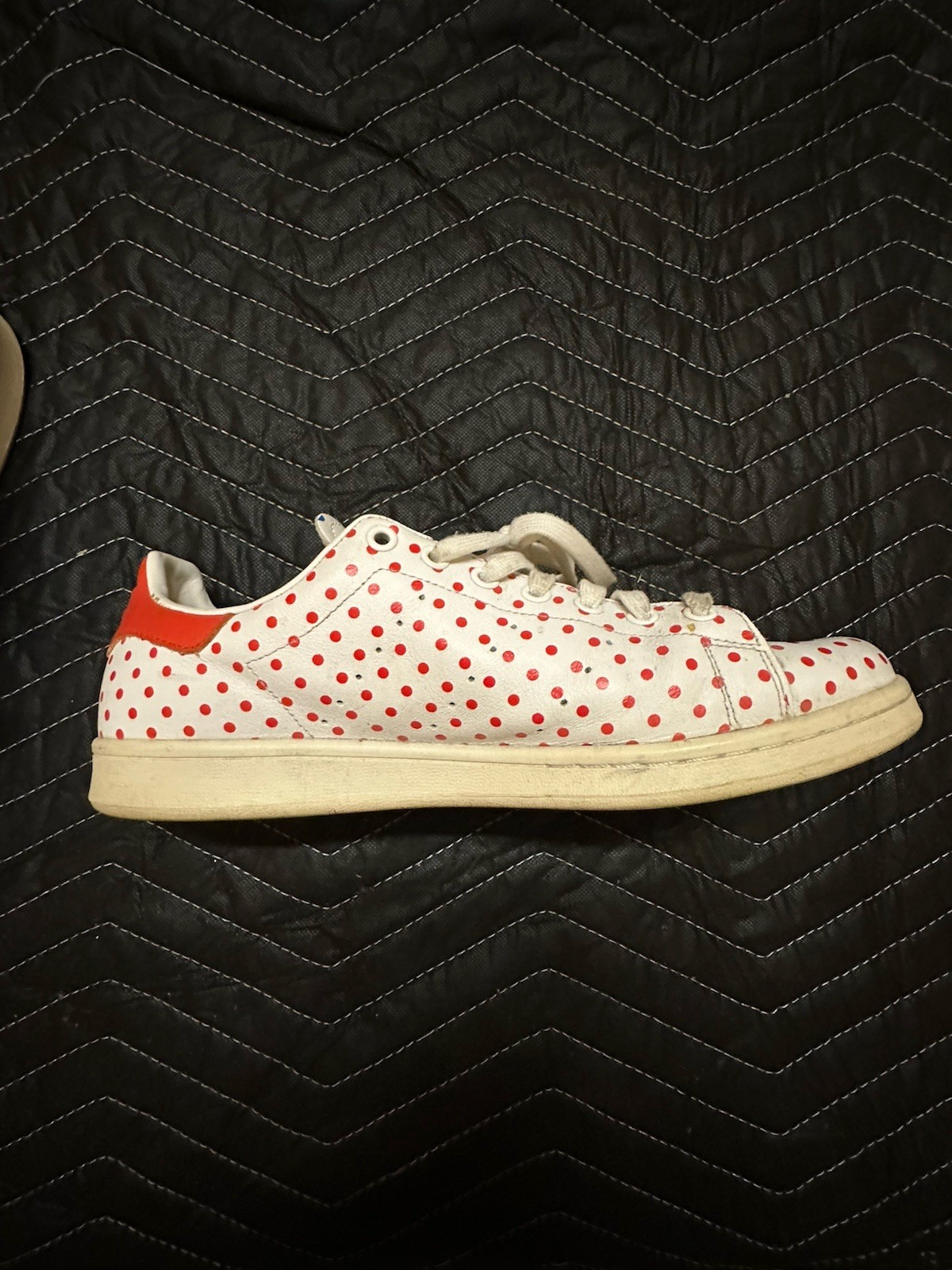 Used / Worn Adidas Stan Smith Pharrell Polka Dot Shoes Red / White Size 10.5 Men
