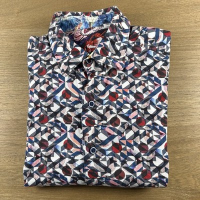 Robert Graham Button Shirt Men s M Classic Fit Abstract Geo Pattern Flip Cuff