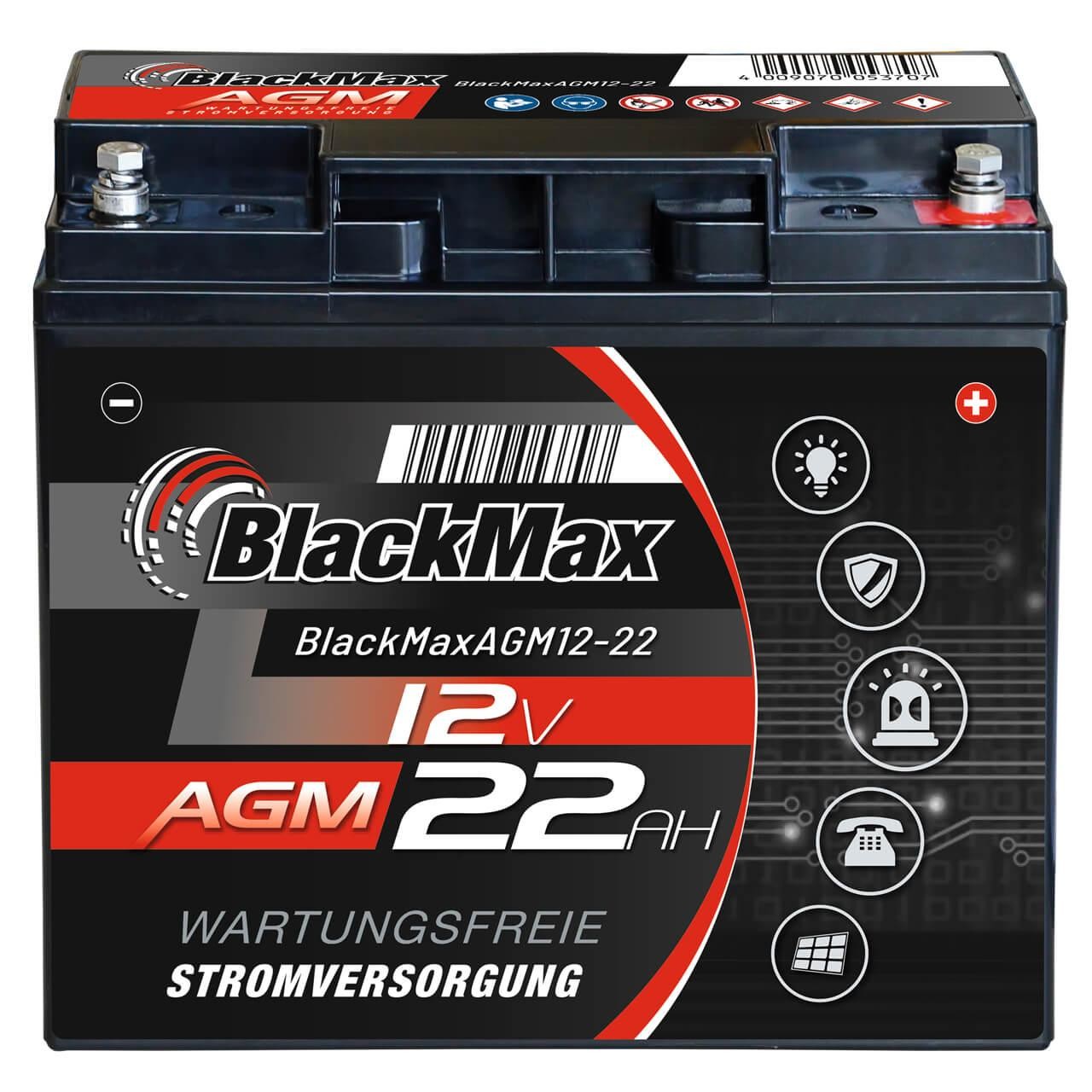BlackMax AGM 12V 22Ah Bleigel USV Solar Alarmanlage ersetzt 17Ah 18Ah 20Ah 21Ah