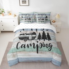 RV Camper Queen Bedding Set 7 Pieces,Happy Camping Comforter Sets Boys Girls,...