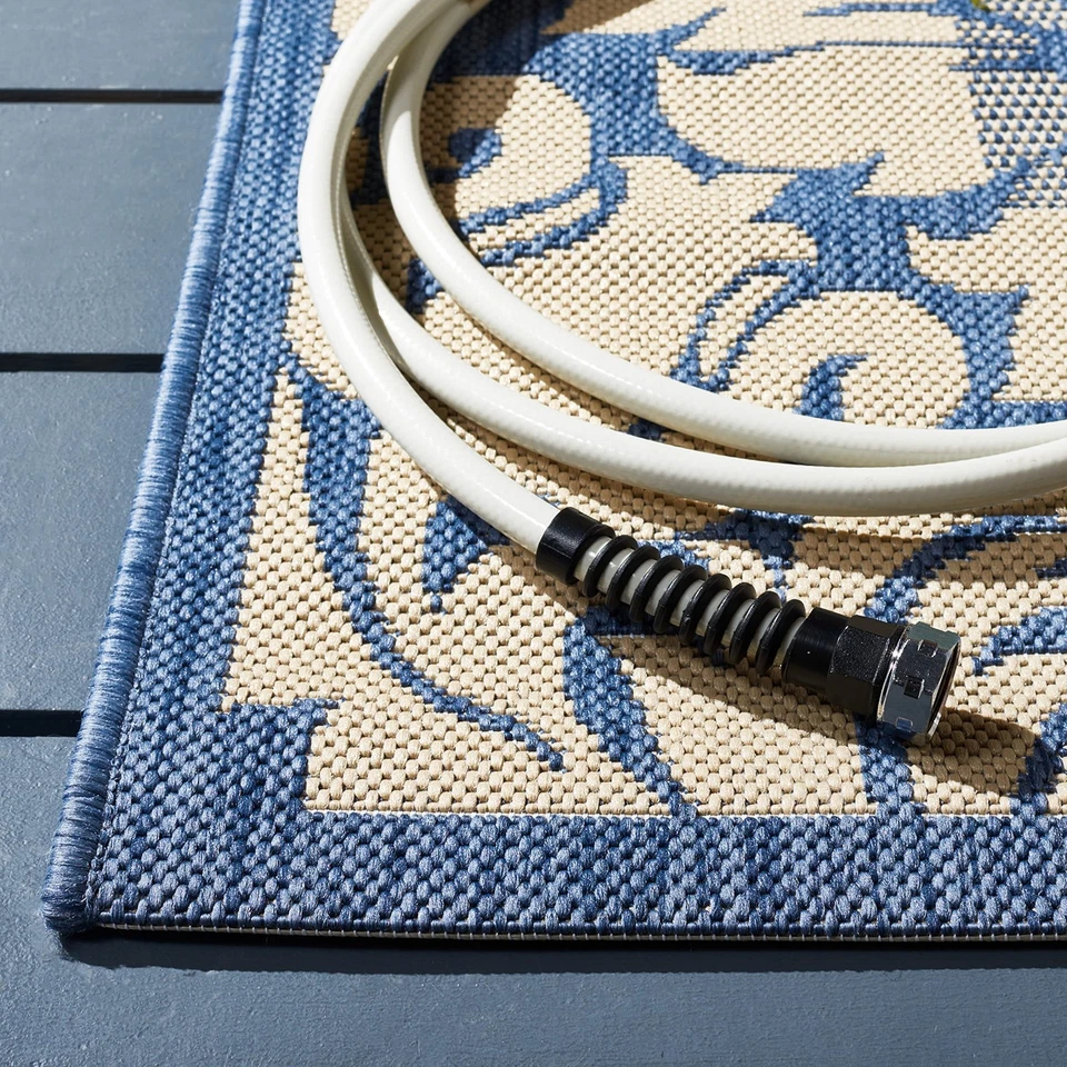 Courtyard Collection Area Rug - 6'7" x 9'6", Blue & Natural, Non-Shedding & E... - Image 3 of 4