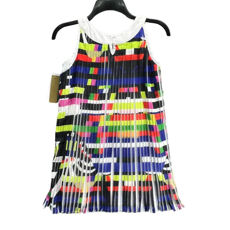 Nicole Miller Dress Girls M Rainbow Printed Pleated High Neck Sleeveless Resort - Image 3 of 4