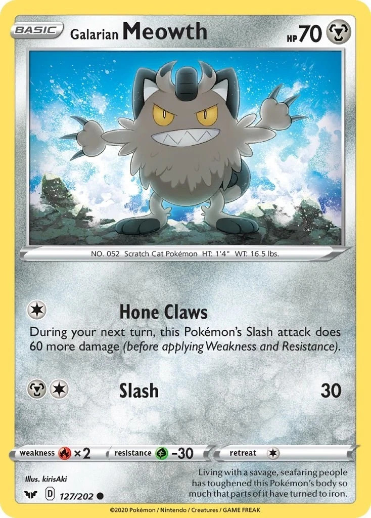 POKEMON SWORD & SHIELD GALARIAN MEOWTH 127/202 NM/MINT PACK FRESH