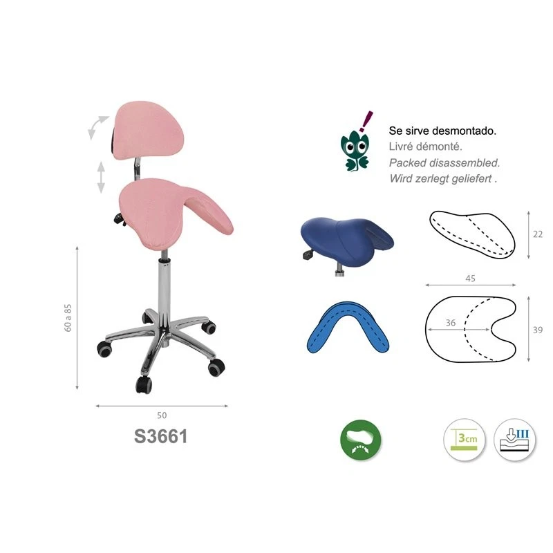 S3661 Tabouret De Selle Ergonomique Avec Dossier Et Pied En Aluminium - Photo 1/1