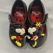MINI MELISSA Disney Black W Kissing Minnie  Mickey Mouse Shoes Toddler Size 7