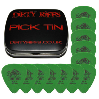 12 x Dunlop Tortex Standard 0,88 mm grüne Gitarren-Plektren in einer handlichen Plektrum-Dose