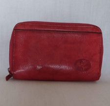 RED Leather WALLET BUXTON Clutch, 2 Clear ID 11 Tall Cards Slots Zip Pockets vtg