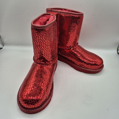 Ugg Youth Size 12 Classic II Gel Red Hearts Short Mid Boots Plush (609)