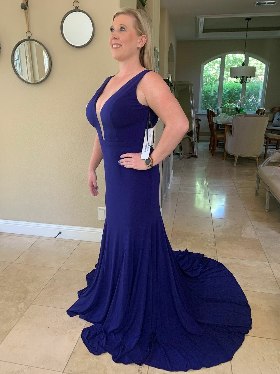 indigo evening dress Sequin La Femme One-Shoulder Long Prom Dress -PromGirl Indigo / 12