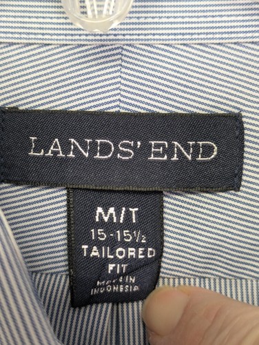 Lands End Shirt Mens MT 15-15.5 No Iron Twill Blue Striped Tailored Fit Cotton - Picture 2 of 9