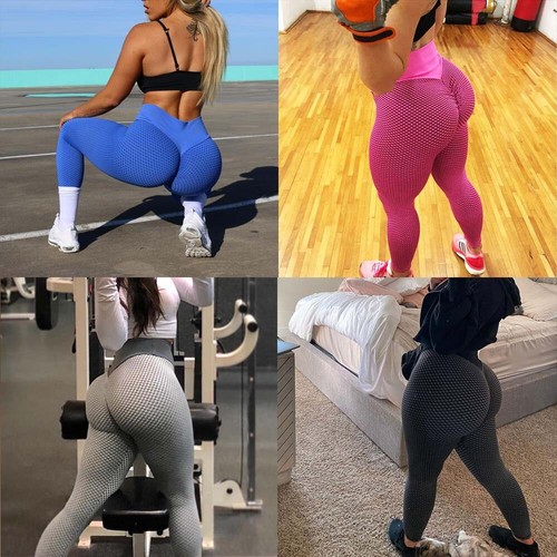 Women Running Leggings High Waist Butt Lift Durable Workout Textured Yoga Pants - Picture 6 of 28