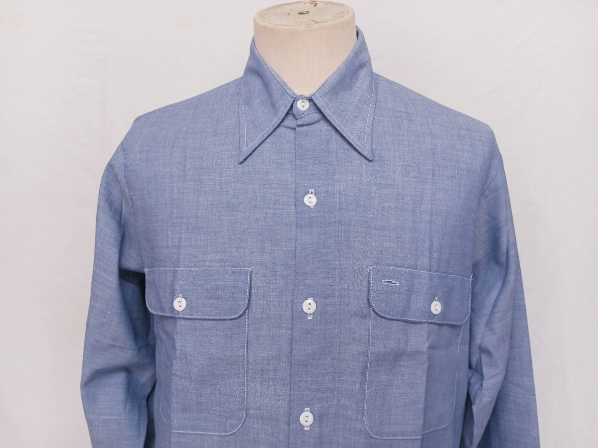 MINT Vtg 70s BIG MAC Chambray Selvedge Work Shirt KSU 78 Sky Blue  