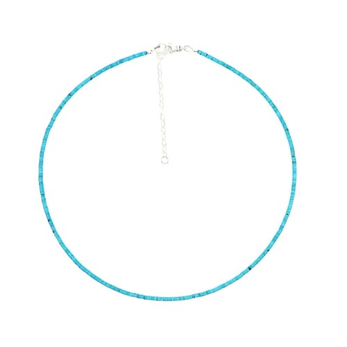 Collar Heishi Micro Delgado de 2 mm Azul Arizona Turquesa, Gargantilla de Piedras Preciosas con Cuentas Pequeñas - Imagen 2 de 4
