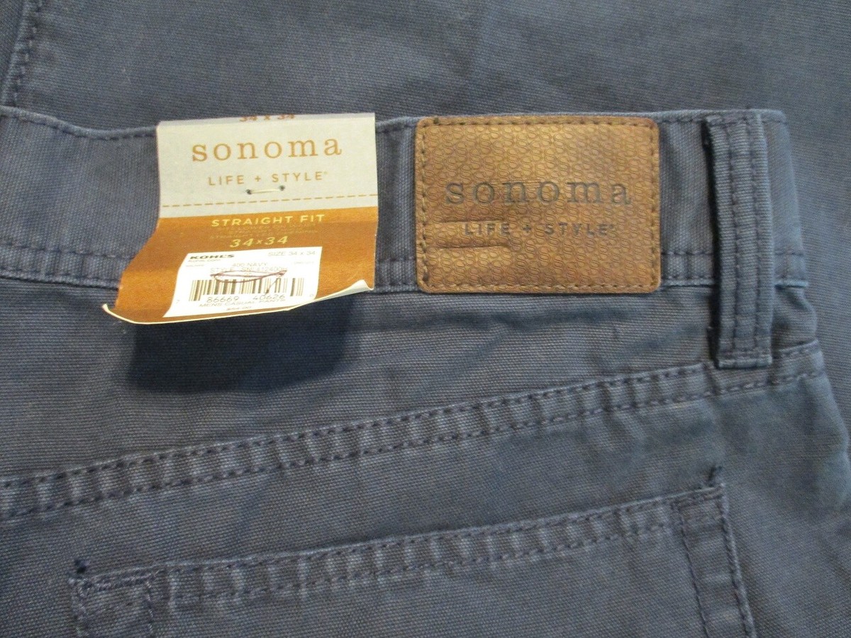 じゅん Sonoma LIfestyle 100% Cotton Navy 34 x 34 Jean Cut Casual Pants SR