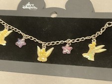 Disneys Vintage Rare Tinkerbell Silver Bracelet With 2 Stars  3 Tinkerbells